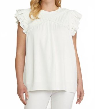 Entro Pleated Ruffle Sleeve Top In White