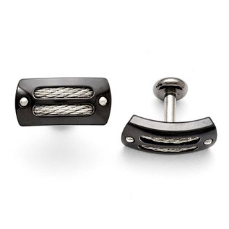 Diamond2Deal Titanium Sterling Silver Black Ti Polished Cable Inlay Cuff Links