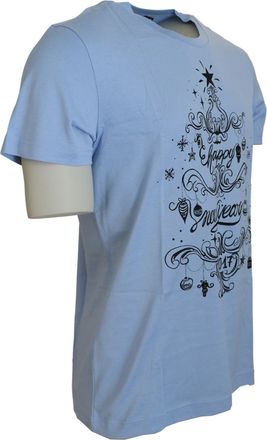 Dolce & Gabbana Mens Light Blue Happy New Year 2017 Cotton T-Shirt