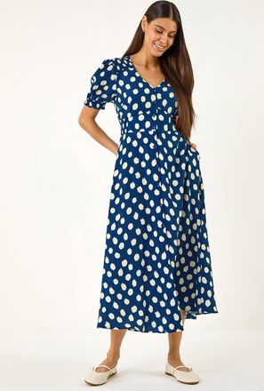 Roman Spot Print Button Midi Dress