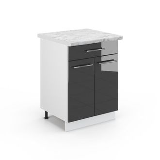 Vicco Mueble Bajo De Cocina Fame-line, Antracita Alto Brillo, 60 Cm Con Caj&oacute;n, Et M&aacute;rmol