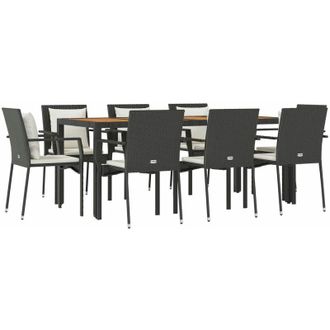 vidaXL Set De Comedor De Jard&iacute;n 9 Pzas Y Cojines Rat&aacute;n Sint&eacute;tico Negro Vidaxl