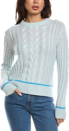 Fort&eacute; Cashmere Tipped Plaited Cable Crewneck 100% Cashmere Sweater