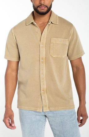Liverpool L.A. Short Sleeve Piqu&eacute; Knit Button-Up Shirt in Rye at Nordstrom, Size X-Large