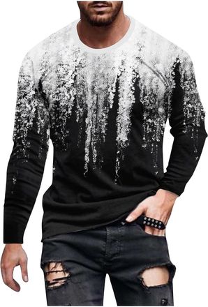 Generic Mens Graffiti Print Shirts Long Sleeve Crew Neck T-Shirt for Men UK Stylish Soft Breathable Stretchy Tee Casual Pullover Top Classic Round Neck Shirt 