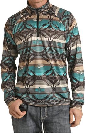 Panhandle Aztec Quarter Zip Pullover Sweater In Brown/indigo