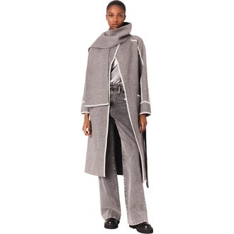 Maje Long double-faced coat in Grey/white at Nordstrom, Size 36 Eu