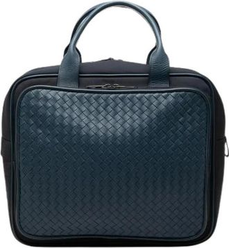 Bottega Veneta Pre-owned Intrecciato Leren Canvas Handtas - unisex - Vintage Handtas - Blauw - ONE Size - Leer - Vintage