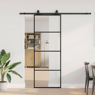 vidaXL Vidaxl - Puerta Corredera Con Juego Herrajes Negro 76x205 Cm Esg Vidrio