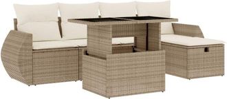 vidaXL Juego De Sof&aacute;s Jard&iacute;n Con Cojines 6 Pzas Rat&aacute;n Sint&eacute;tico Beige Vidaxl