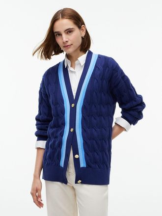 Tommy Hilfiger Womens Relaxed Fit Cable Knit Cricket Cardigan - Blue Ink - XXS