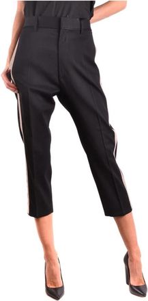 Dsquared2 Cropped wollen broek met contrasterende banden - Dames - Vrijetijds broeken - Zwart - S - Wol - Broeken