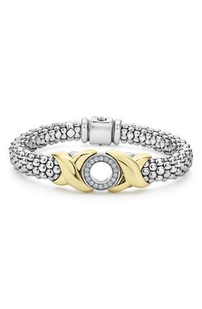 Lagos Embrace XO Pav&eacute; Diamond Caviar Bracelet in Gold/silver at Nordstrom, Size 7
