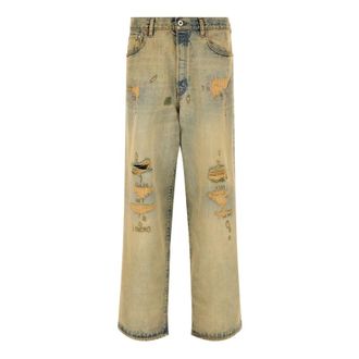 Kenzo Straight Jeans, male, Yellow, Size: W32 Turn Up Wide Fit Jeans