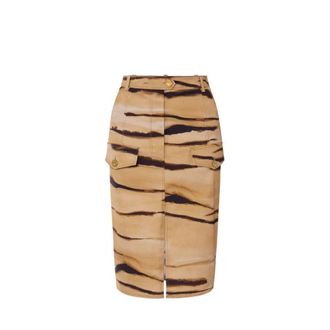 Elisabetta Franchi Midi Skirts, female, Brown, Size: L Drill Skirt with Tiger Print