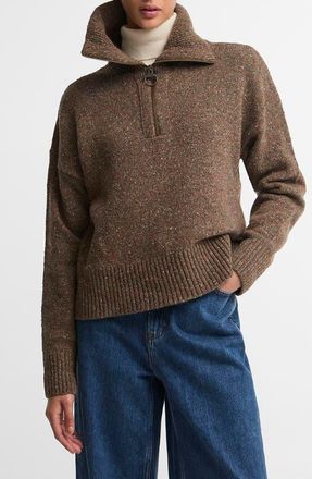 Barbour Lavensdale Wool Blend Half-Zip Sweater in Deep Camel at Nordstrom, Size 10