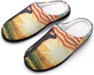 Generic United States Flag Veterans Day Slippers Men Winter Warm Cotton Anti-Slip Indoor Slip-Ons House Shoes