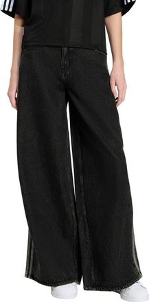 adidas Originals Firebird 3-Stripes Wide Leg Jeans in True Black Denim at Nordstrom, Size 28