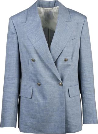 Eleventy Light Blue Double-Breasted Linen Wool Jacket