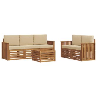 vidaXL Juegos De Sof&aacute;s 6 Pcs Natural Y Beige Madera De Acacia S&oacute;lida Vidaxl