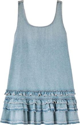 Ganni Kleedjes, Dames, Blauw, XS, Denim, Gelaagde Denim Minijurk