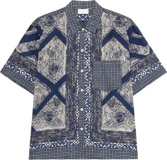 Pierre-Louis Mascia Dante Shirt - Heren - Korte mouwen Overhemden - Blauw - S - Katoen - Overhemden