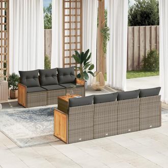 vidaXL Vidaxl - Set De Sof&aacute;s De Jard&iacute;n 8 Pzas Y Cojines Rat&aacute;n Sint&eacute;tico Gris