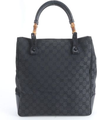 Gucci Black Leather Canvas Handbag Tote Bag (Pre-Owned)