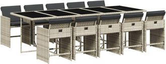 vidaXL Set De Comedor De Jard&iacute;n 11 Pzas Y Cojines Rat&aacute;n Sint&eacute;tico Gris Vidaxl