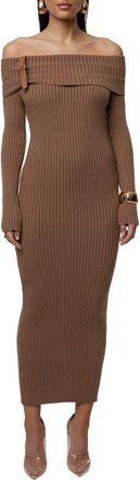JLUXLABEL Kira Ribbed Midi Dress in Tan at Nordstrom, Size X-Small