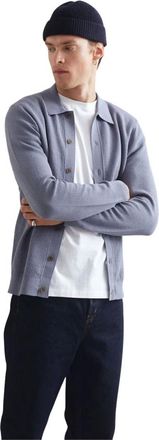 Wax London Cardigans, male, Blue, S, Tristan Shirt Black Ribbed Button-Up