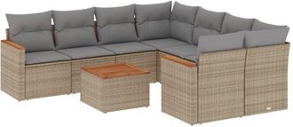 vidaXL Set De Sof&aacute;s De Jard&iacute;n 9 Pzas Con Cojines Rat&aacute;n Sint&eacute;tico Beige Vidaxl