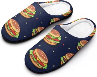 Generic Cartoon Hamburger Mens Slippers Slip On Comfortable Fleece Cotton House Shoes Winter