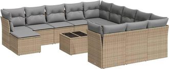 vidaXL Set Sof&aacute;s De Jard&iacute;n Con Cojines 13 Pzas Rat&aacute;n Sint&eacute;tico Beige Vidaxl