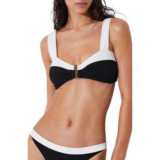 Reiss Abby Bikini Top in Black/Ivory at Nordstrom, Size 10 Us