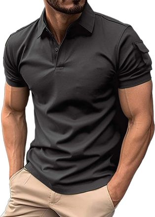 Generic Simple Men Short Sleeve Polo Shirt Casual Polo T-Shirt Loose Casual Sports T Shirt Plain Polo Shirt Lightweight Golf Polo Shirts Workout Polo Top Fash