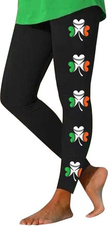 Generic St.Patricks Day Leggings Tummy Control for Women Irish Green Shamrock Soft Compression Colorful Tights Leaves Running PantsSkimpy Casual Butt Lift Yog