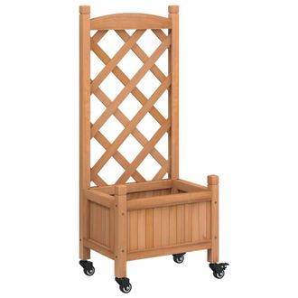 vidaXL Vidaxl - Jardinera Con Enrejado Y Ruedas Madera Maciza De Abeto Marr&oacute;n