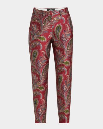 Etro Bristol Floral Brocade Straight-Leg Crop Pants