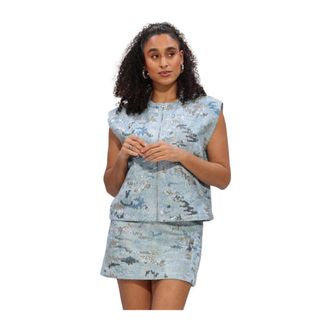 Moves Evits Waistcoat 4615 - Dames - Blouses & Shirts - Blauw - Maat: L Linnen