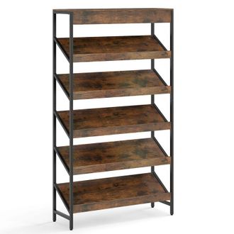 Costway 6 Layer Tall Bookshelf with Slant Design Heavy Duty Metal Frame Storage Brown