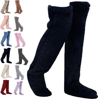 Generic Leeope Goose down Knee Socks for Christmas, Long Fuzzy Over Knee High Stocking for Women, One Size Fits Most (Black)