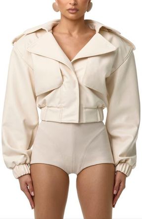 Naked Wardrobe Faux Leather Crop Jacket in Bone at Nordstrom, Size X-Small