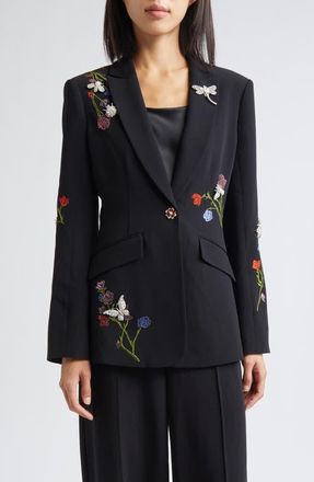 Cinq &agrave; Sept Whispering Vines Floral Embellished Blazer in Black at Nordstrom, Size 12