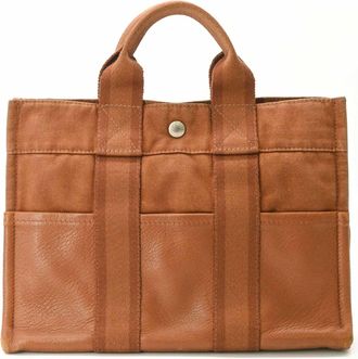 Herm&egrave;s Fourre Tout Brown Canvas Handbag Tote Bag (Pre-Owned)