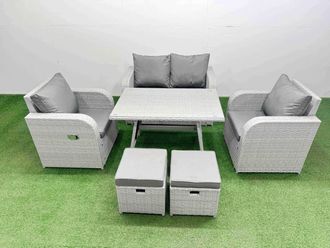 Fimous Light Grey PE Wicker Rattan Garden Furniture Set Reclining Chairs Sofa