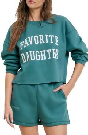 Favorite Daughter Cropped Collegiate Sweatshirt in Emerald/off White at Nordstrom, Size X-Large