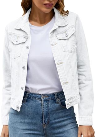 Generic White Denim Jacket Womens, Womens Long Sleeve Casual Trucker Jean Jacket, Classic Button Up Outerwear Coat for Spring, Autumn, Autumn Jackets for Wome