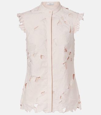 Erdem Embroidered floral cotton-blend top