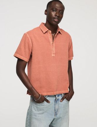 Lucky Brand Mens Short Sleeve Double Cloth Popover Shirt